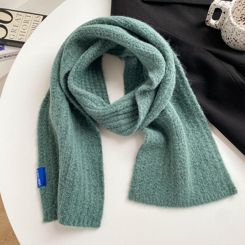 Wool knitted wool small scarf women's winter beige versatile couple solid color short scarf men's thin narrow