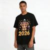 2026 Happy New Year Highland Cow Graphic Casual Top With Wine Print Pure cotton T-shirt