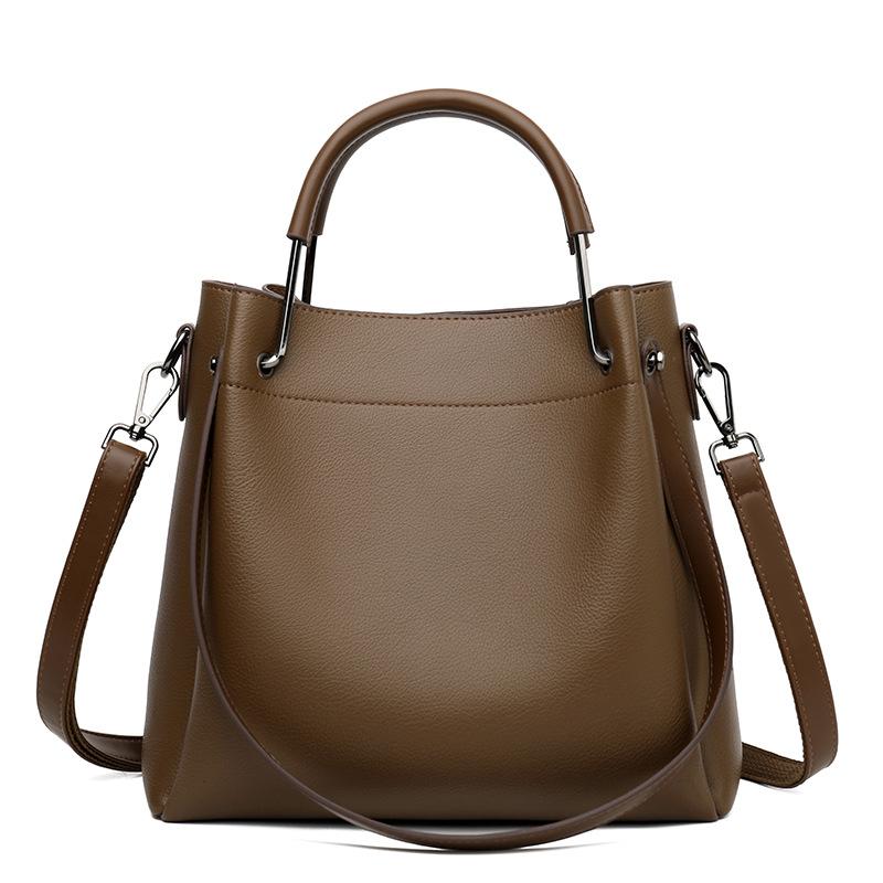 Simple Generous Solid Color Women's Handbags New Style Large Capacity Ladies Bucket Bag High End PU Leather Single Shoulder Bag for Mother's Day Gifts