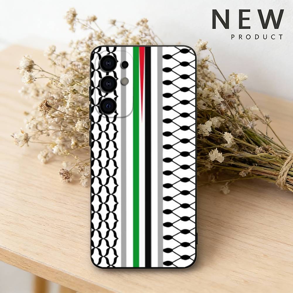 Étui de téléphone P-PalestineS Hattah K-Keffiyeh pour Samsung S26, 25, 24, 23, 22, 21, 20, 30, Ultra, Plus, Fe, Lite, noir.
