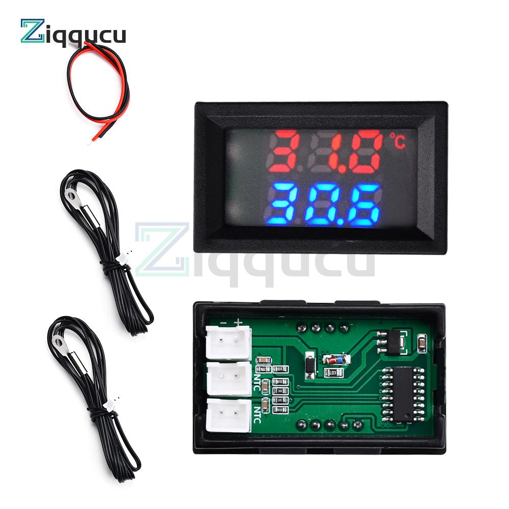 DC4-30V DC LED Display Dual Digital Temperature Red Blue Green Digital Temperature Sensor With NTC 10K 3950 Probe Cable