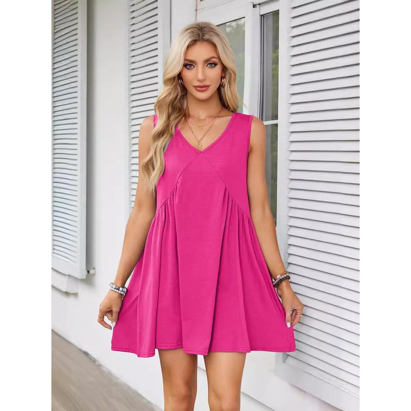Vneck Sleeveless Solid Color Vest Dressv Neck Sleeveless Pure Color Vest Dress