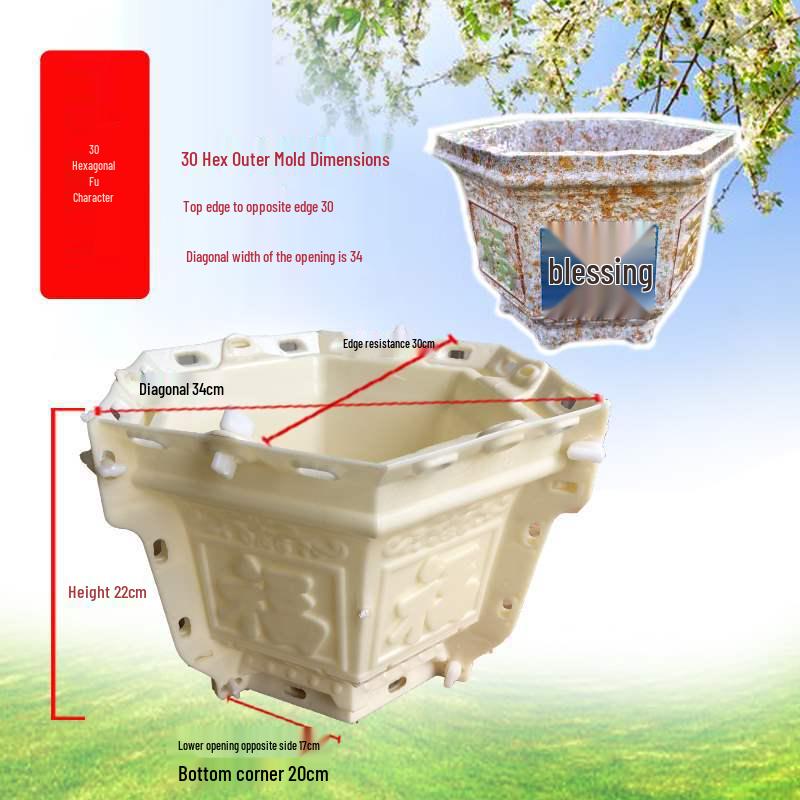 Extra Large Hexagonal Roman Column Cement Flower Pot Mold - Full Set DIY Model