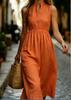 European, American spring and summer new temperament V-neck sleeveless commuter stand-up collar shirt long dress