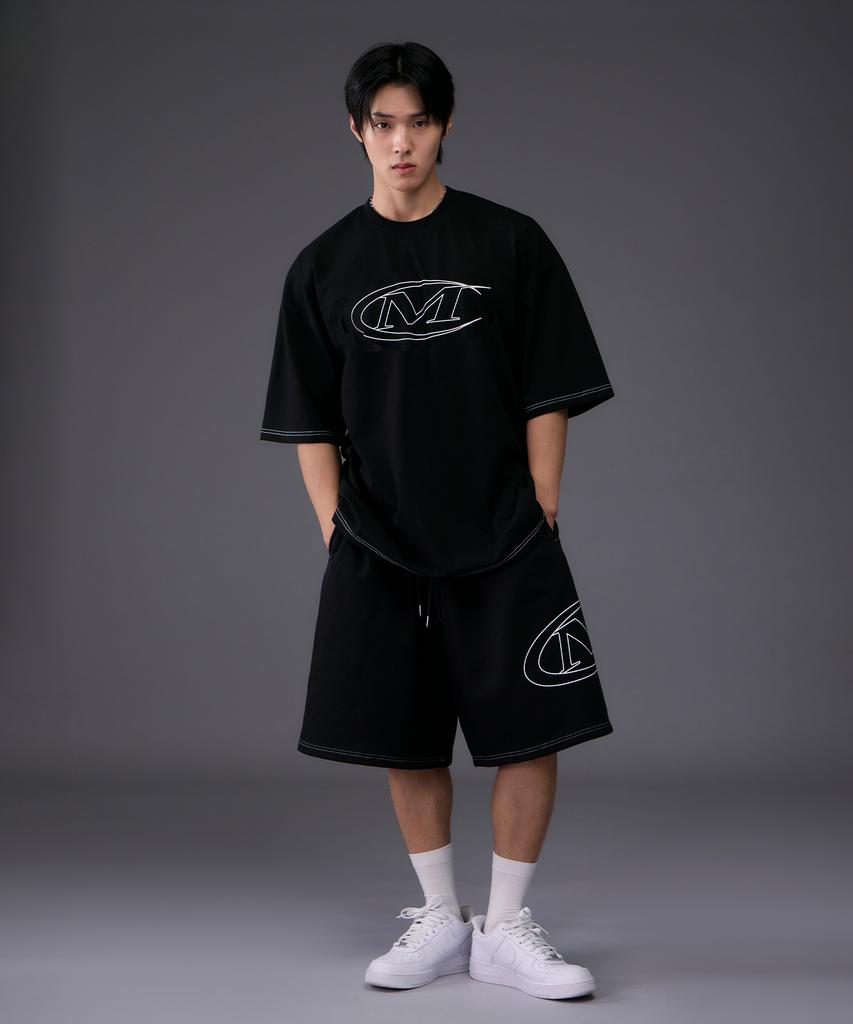 Mihag Stroke Logo Stitch Oversized T-Shirt (Black)