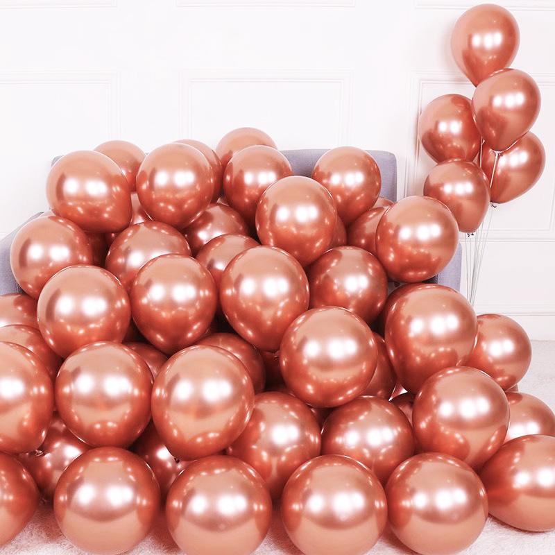 

12 Inch 2.8 Gram Shuaian Metal Balloon, Birthday Party Decoration Shopping Mall Decoration Chrome Metal Balloon 12 inch metallic rose gold (50 pcs/bag)
