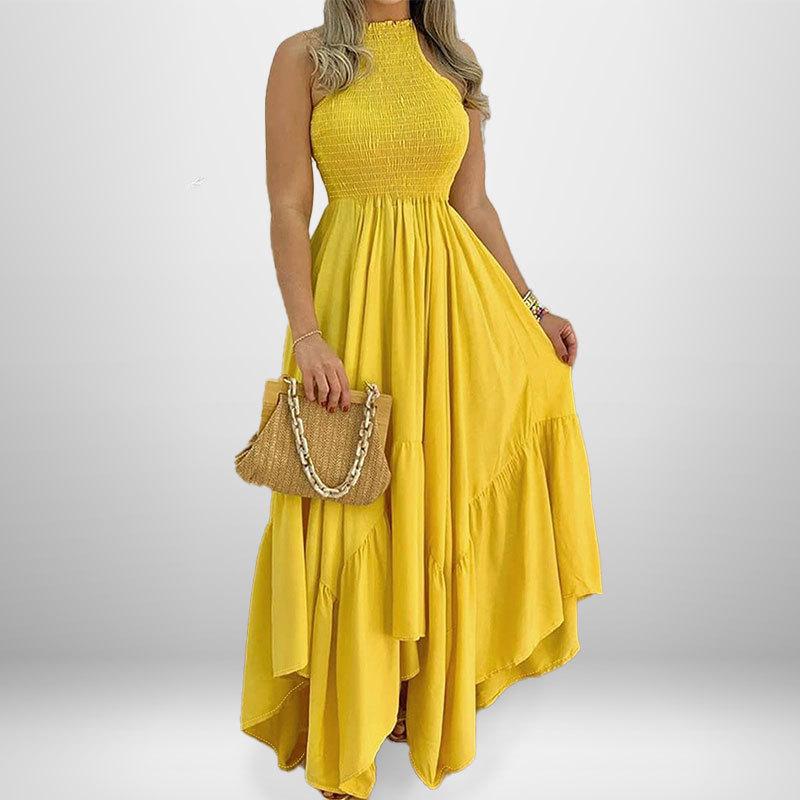 2026 Women's European & American Spring Dress - High Waist, Short Sleeve, Printed Long Design