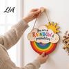 Heartwarming Gifts for Kids Boho Rainbow Sun Welcome Door Sign, Wall Hanging Plaque Sign Playroom Art with Inspirational Quote, Colorful Hanger