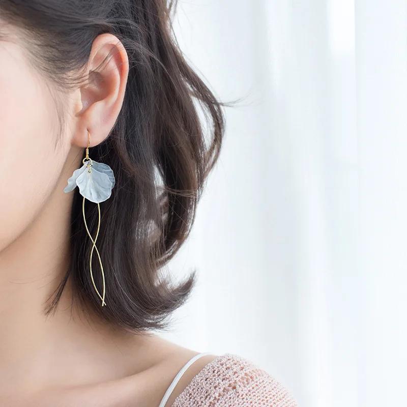 Korean Acrylic Big Flower Tassel Drop Earrings For Women Sweet White Petals Brincos Wedding Party Jewelry Girl Gift