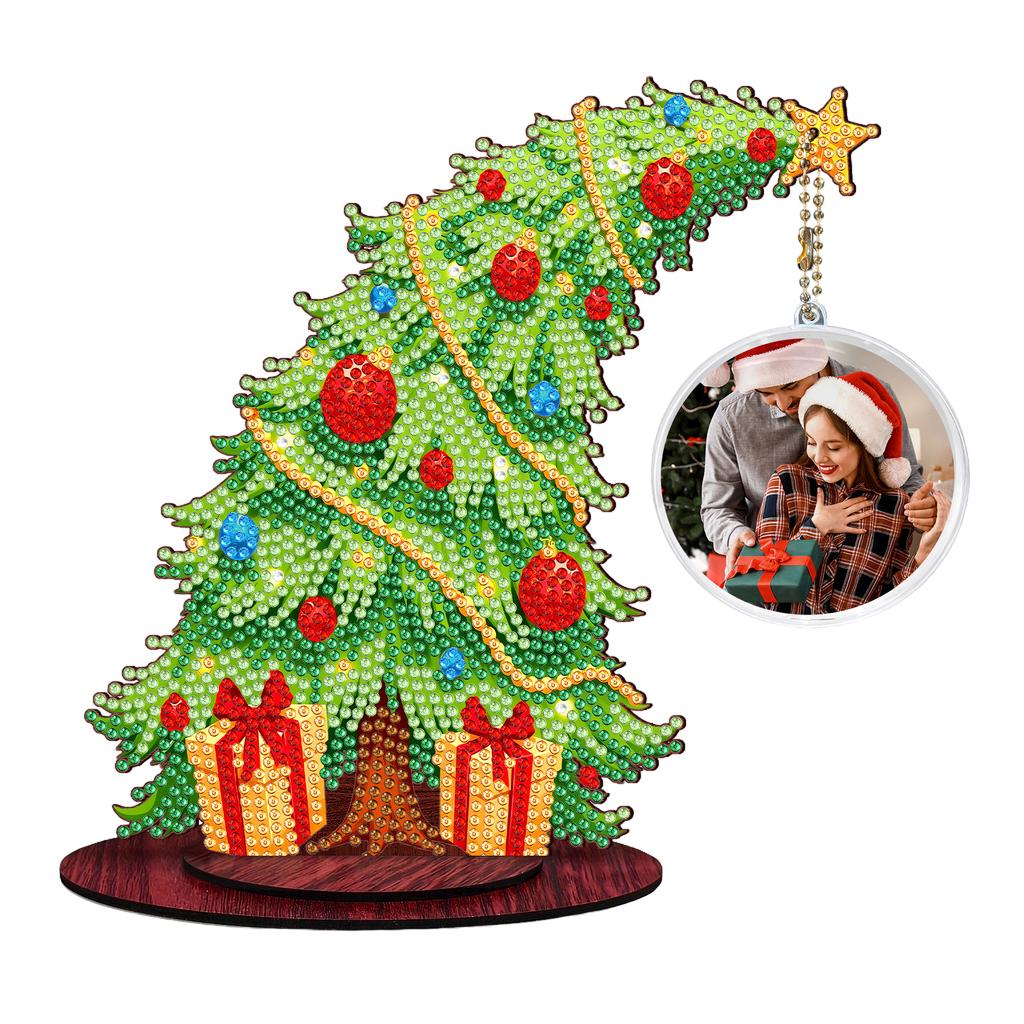 Christmas Tree DIY 2D/Flat Wooden Desktop Diamond Art Kits Diamond Art Tabletop Painting Kit for Adults Home Office Table Decor