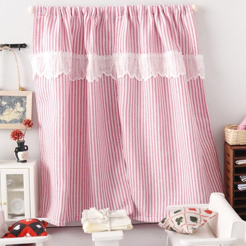Miniature Decorative Window Curtain Stripe Curtain Accessory For 1/12 Dollhouses Scene Bedroom Landscape Accessories