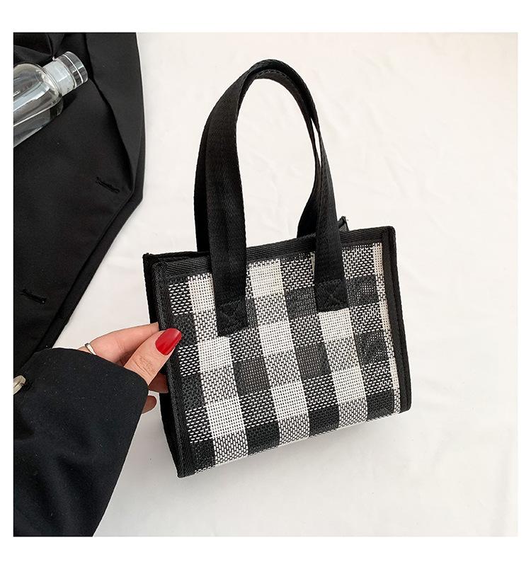 Mesh Small Square Bag Fashion Plaid Handbag Multi-Functional Small Square Bag Simple Wash Bag