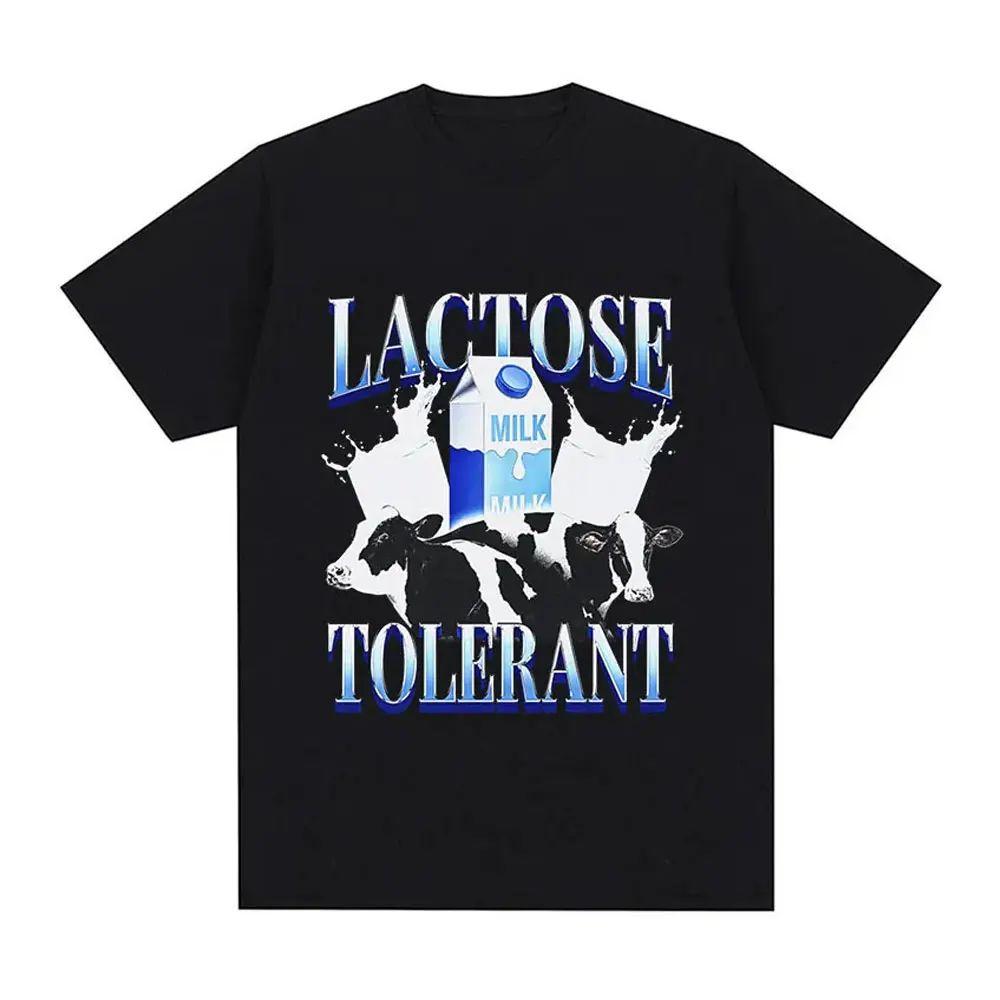 Lactose Tolerant Funny Meme Graphic T Shirt Milk Makes My Tummy Hurt T-shirt Fashion Vintage Hip Hop Short Sleeve T-shirt Unisex