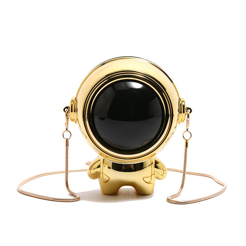 

Personality funny acrylic spaceman bag women s 2025 new European and American fashion shiny shoulder chain dinner bag золотий