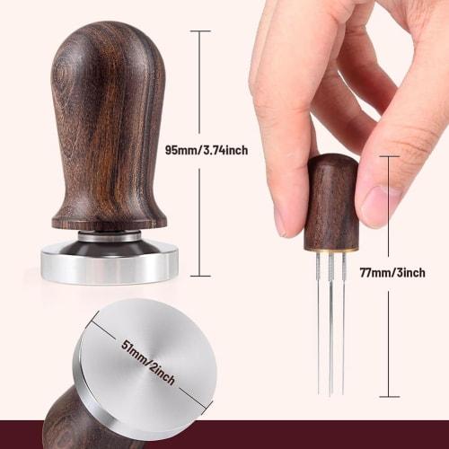 LAMELLIS 51mm Espresso Coffee Tamper & Stirrer Set - Wooden Handle Spring-Loaded Calibrated Tamper with Premium Stainless Steel Base Replacement Espre