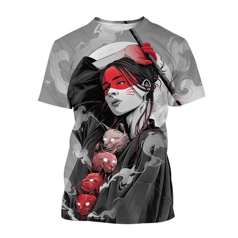 Japanese Art Geisha T-Shirt For Men Summer Vintage Tops Streetwear T Shirt Casual 3d Printed Personality Short Sleeve Tees