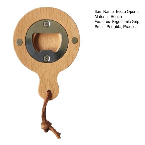 Solid Wood Bottle Opener with Handle Round Refrigerator Magnets Ergonomic Grip Beer Opener for Home Commercial Use