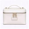 Portable Cross-Grain Leather Cosmetic Bag with Gold Hardware - Makeup and Skincare Travel Organizer