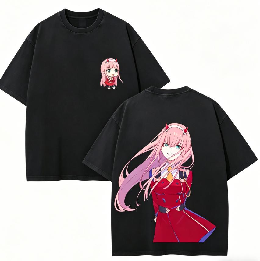 DARLING in the FRANXX Zero Two Anime Lover Washed T-shirt Year round clothing high quality personality Clothes Plus Size Unisex New Model Couples tee
