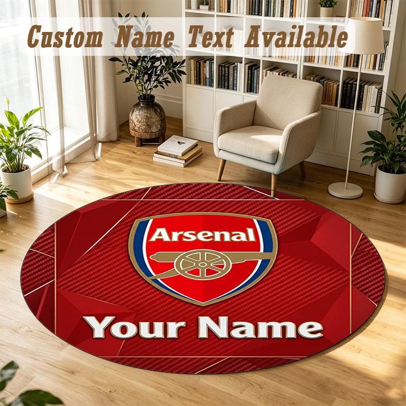 Round Rug Custom NameArsenal FC Pattern Non Slip Carpet Home Floor Decor