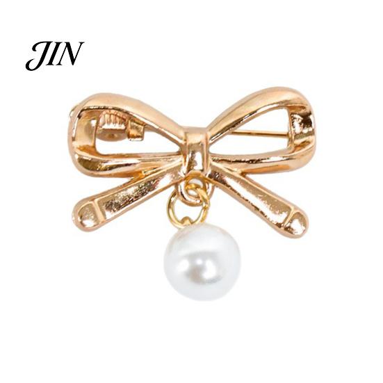 Solid Metal Brooch Pin, Bow Shape Alloy Lapel Pin with Imitation Pearl, Anti-oxidation Electroplating Anti-Oxidation Badge for Coats Shirts Bags Daily золотистый