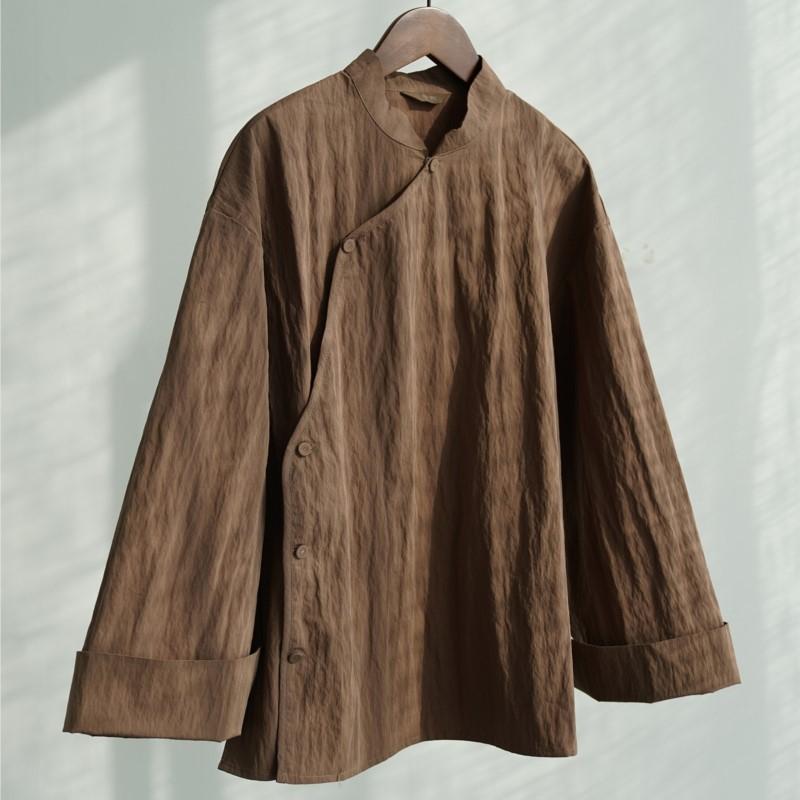 

Johnature Women Vintage Stand Shirts Spring Long Sleeve Solid Color Blouses Chinese Style Shirts One Size