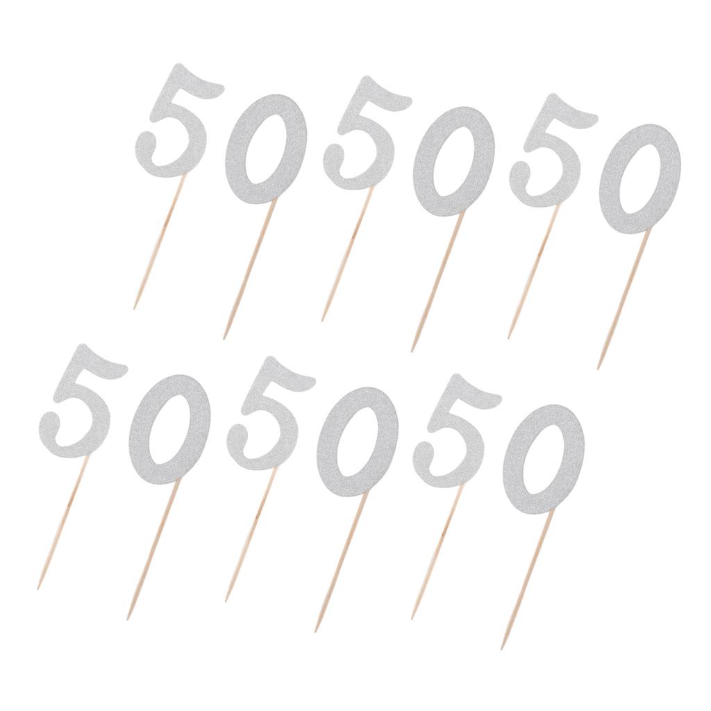 50 Set 50 Cupcake Topper Silver Glitter Practical 50th Cupcake Toppers Happy Birthday Cake Topper for Anniversary