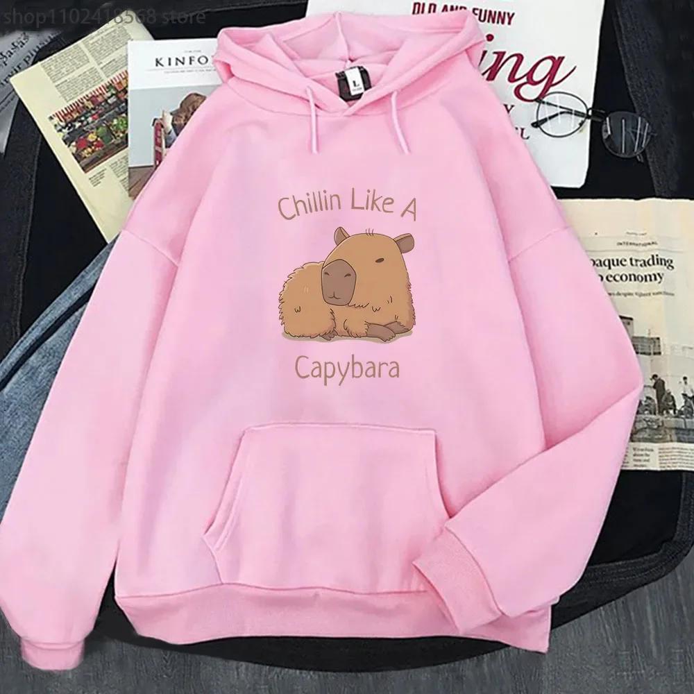 Capybara Hoodies Chilin Like A Sweatshirts Women Long Sleeves Tops Women Clothing Clothes Kawaii Animal Graphic