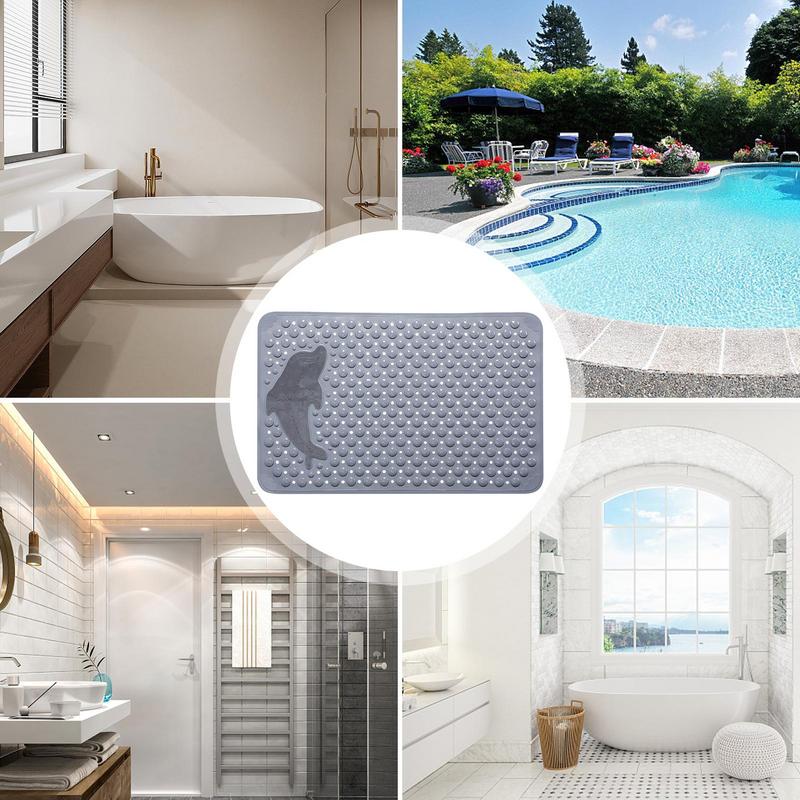 Bathtub Anti-Slip Mat Bathroom Bath Mat With Dolphin Pattern Machine Washable Thickened Massage Brush Pad With Suction Cups