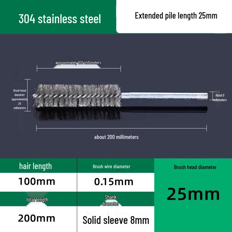 Industrial Rust Removal and Polishing Brush with Handle - Stainless Steel and Copper Wire for Inner Hole Sanding
