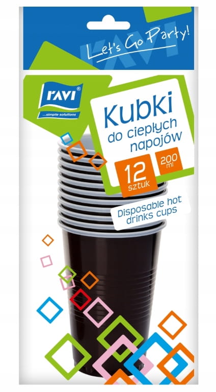Plastic cups for hot drinks, 12 pieces, 200 ml, brown, disposable