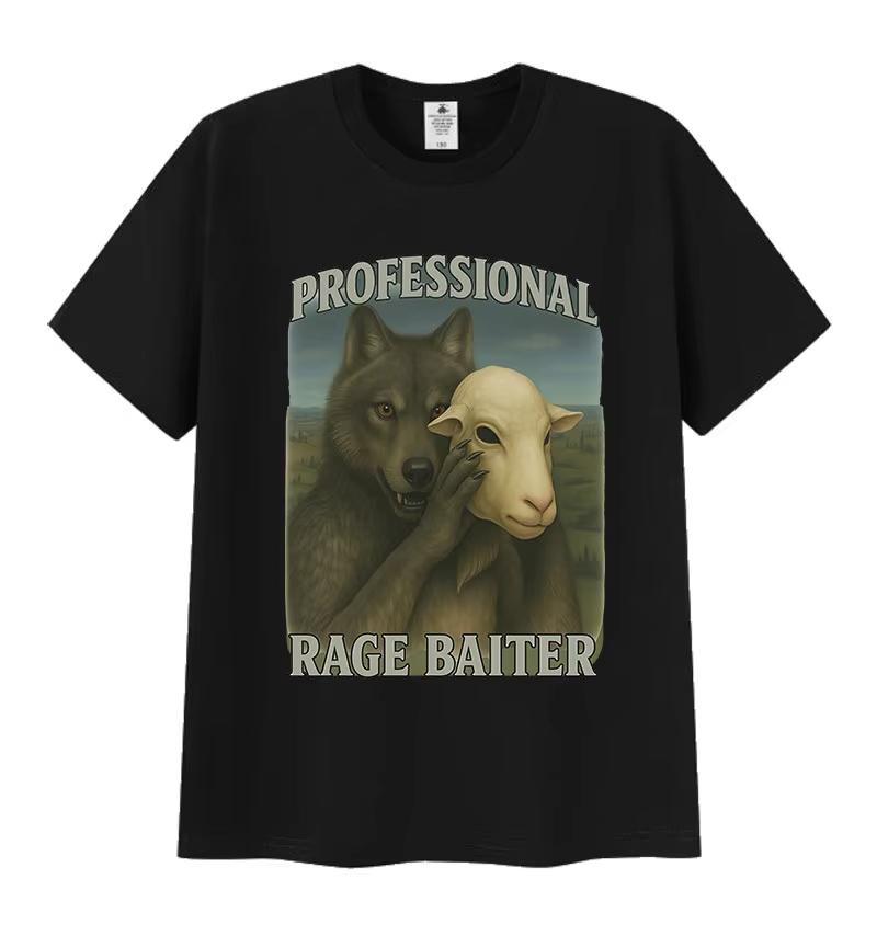 Professional Rage Baiter Funny Wolf Graphic T Shirts Men Women Humor Clothing Short Sleeve T-shirts Casual Oversized Cotton Tees S разноцветный