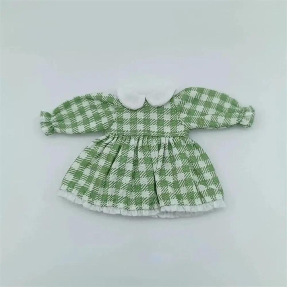 Fashion Doll Clothes Lattice Skirt Dresses For 1/11 OB11 Dolls Outfits Puff Sleeve Dresses For 1/12 BJD Dolls Tops Doll Clothes