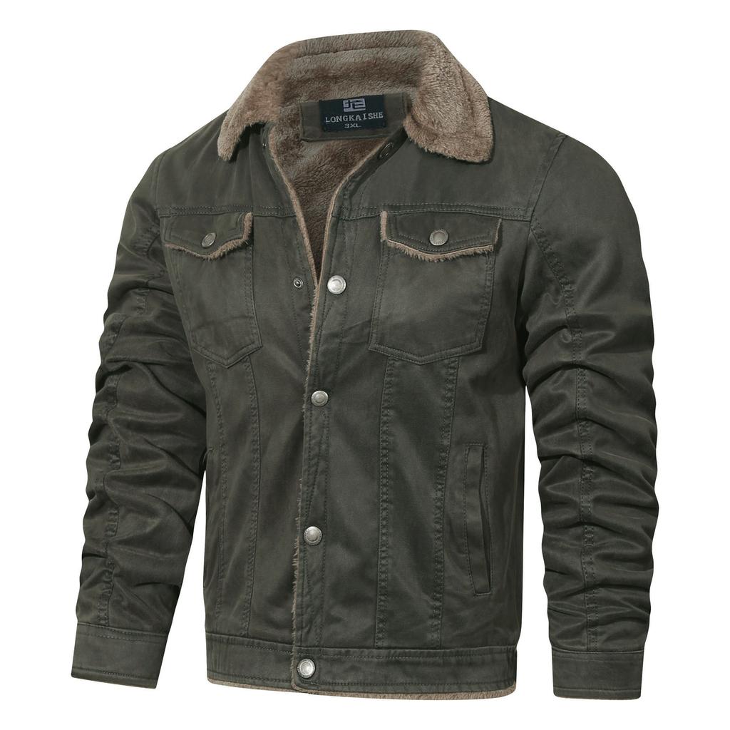 Kožešinový jednodílný kabát Pánská zimní fleecová bunda s klopami Pánské volné pánské oblečení