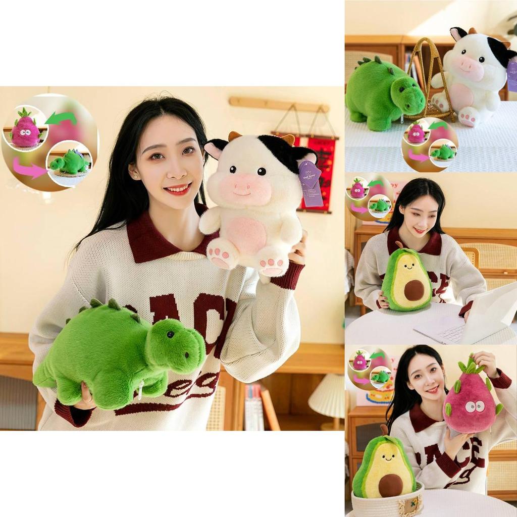Adorable Original Creative Flip Plush Toy Dragon Fruit Dinosaur Doll Birthday Gift