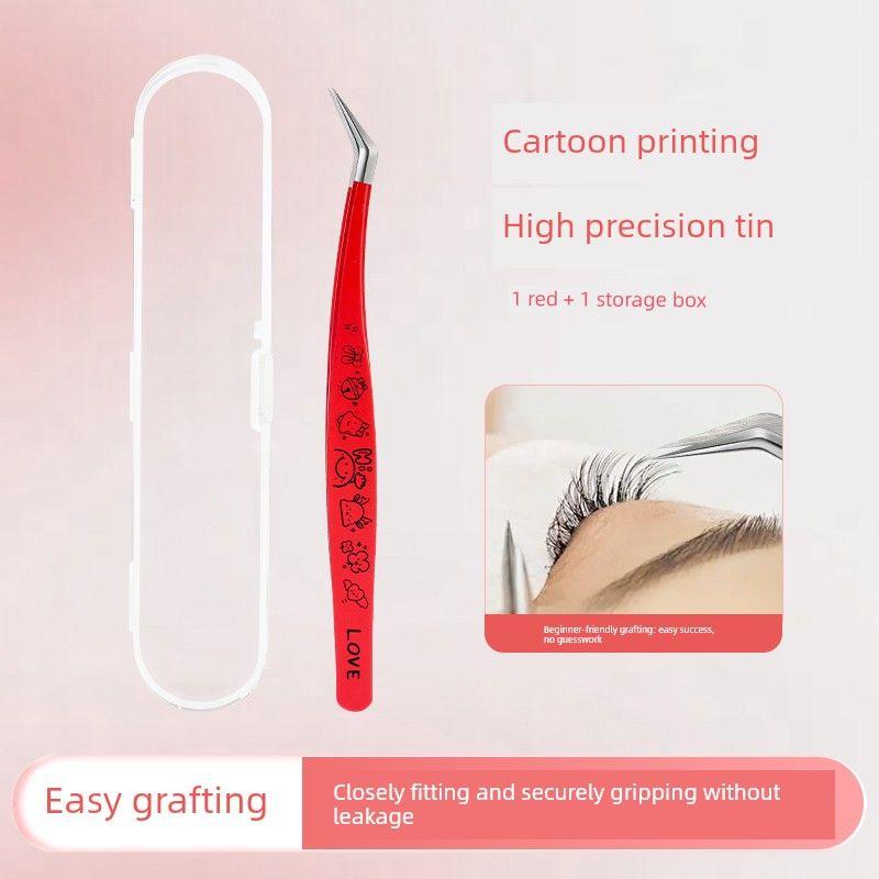 Magic Eyelash Tweezers in New Year Red and Green, High Precision Eyelash Extension Special Gold Feather Clip, Professional Tool for Eyelash Artists Red Long-Beaked Golden Feather Clip
