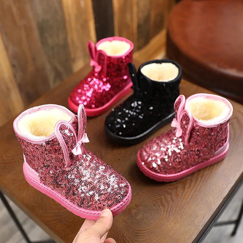 Winter Fashion Children Shoes Girls Boots with Glitter Princess Cute Rabbit Baby Toddler Snow Boots New Kids Short Boots G09041