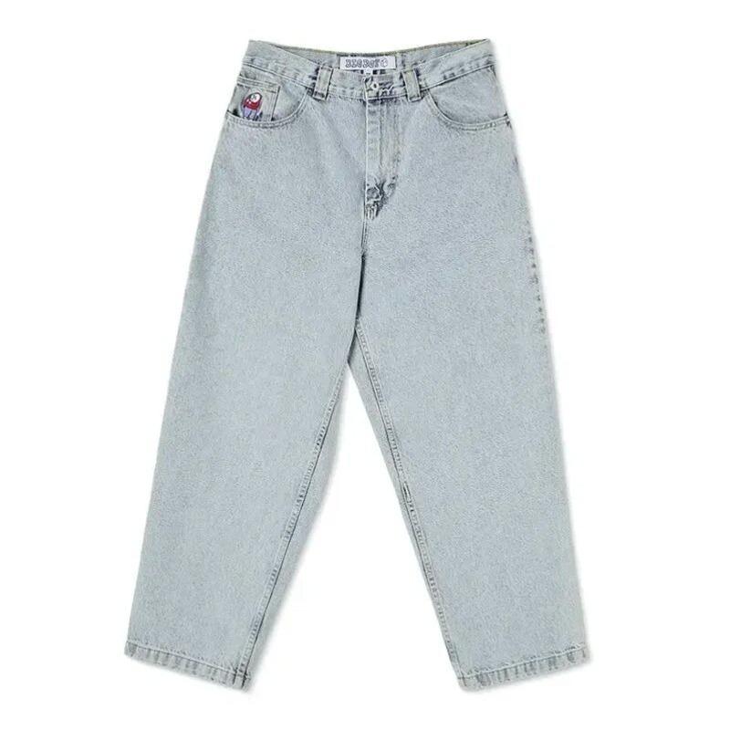 Binchi Lighting Appliances Blauwe wijde jeans hiphop big boy geborduurde jeans Harajuku straatkleding jeans M