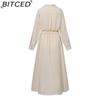 BITCED Women Casual Loose Long Dress Turn-down Collar Long Sleeve
