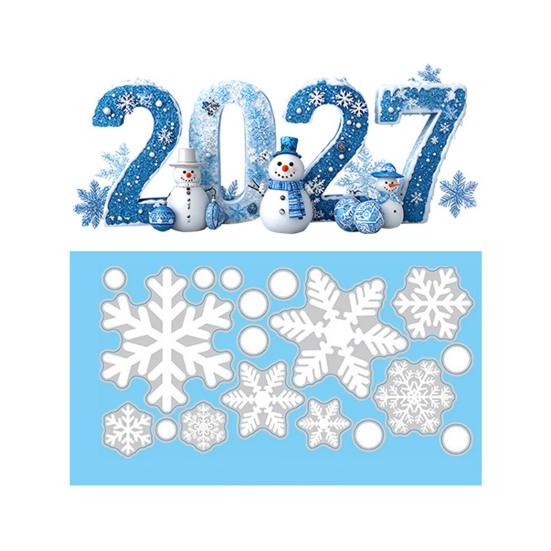 Reusable Christmas Shop Window Clings 2027 Static Clings, Snowman Snowflake Holly Glass Stickers, Digital Theme Decor Xmas Decals for Store