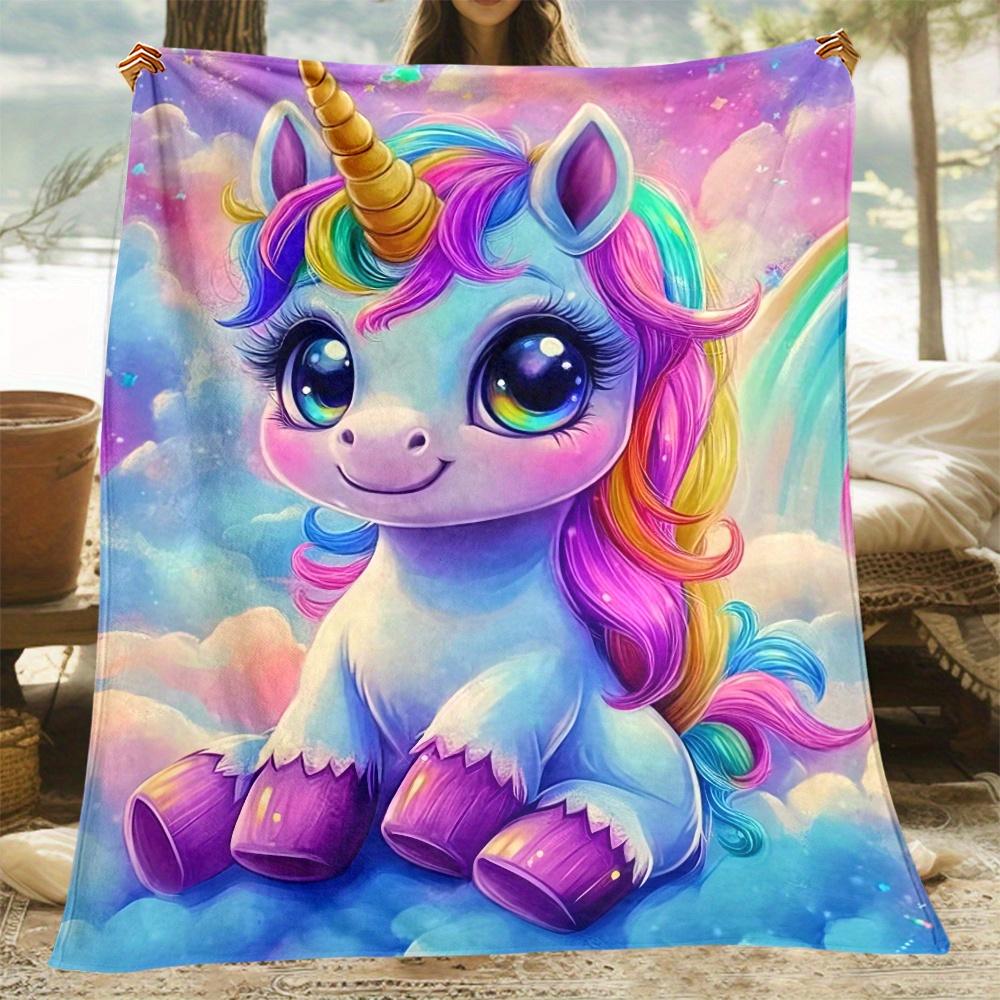 

1pc Cute Unicorn Rainbow Galaxy Flannel Blanket Magical Fantasy Animal Print Soft Throw For Kids Girls Room Decor Dreamy Gift 75x100cm (30x40inch)
