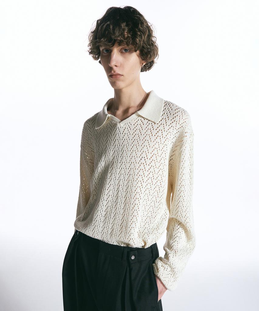 INSILENCE Open Collar Knit Cream