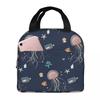 Jellyfish Pattern Elegant Marine Life Design Insulated Lunch Bag Cooler Thermal Food Box Tote Portable Lunch Boxes Container
