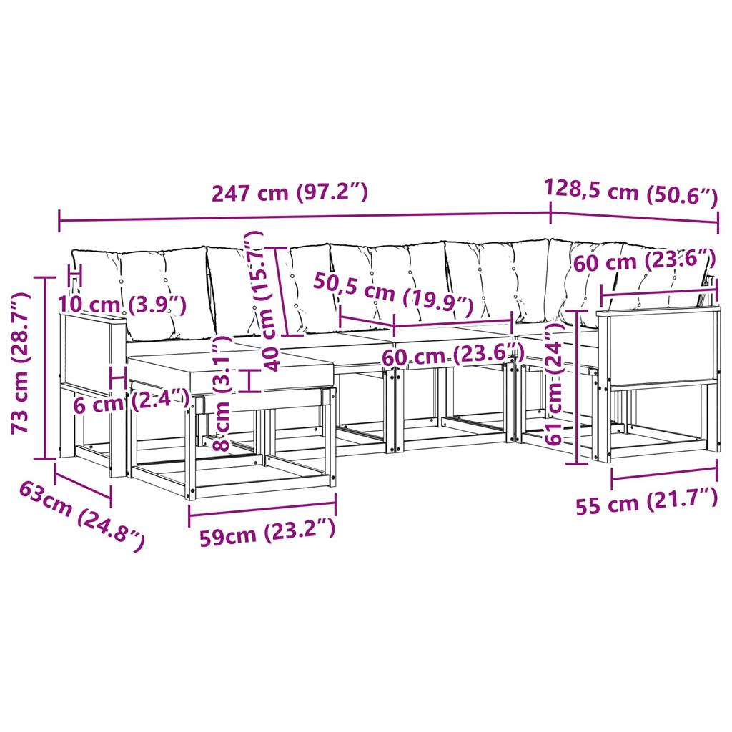 Outdoor Sofa Set with Cushions 6 Pcs Natural and Black