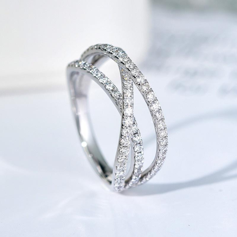 CopperFashion Contracted Cross Ring for Women New Cubic Zirconia Sparkling Wedding Bands Accessories
