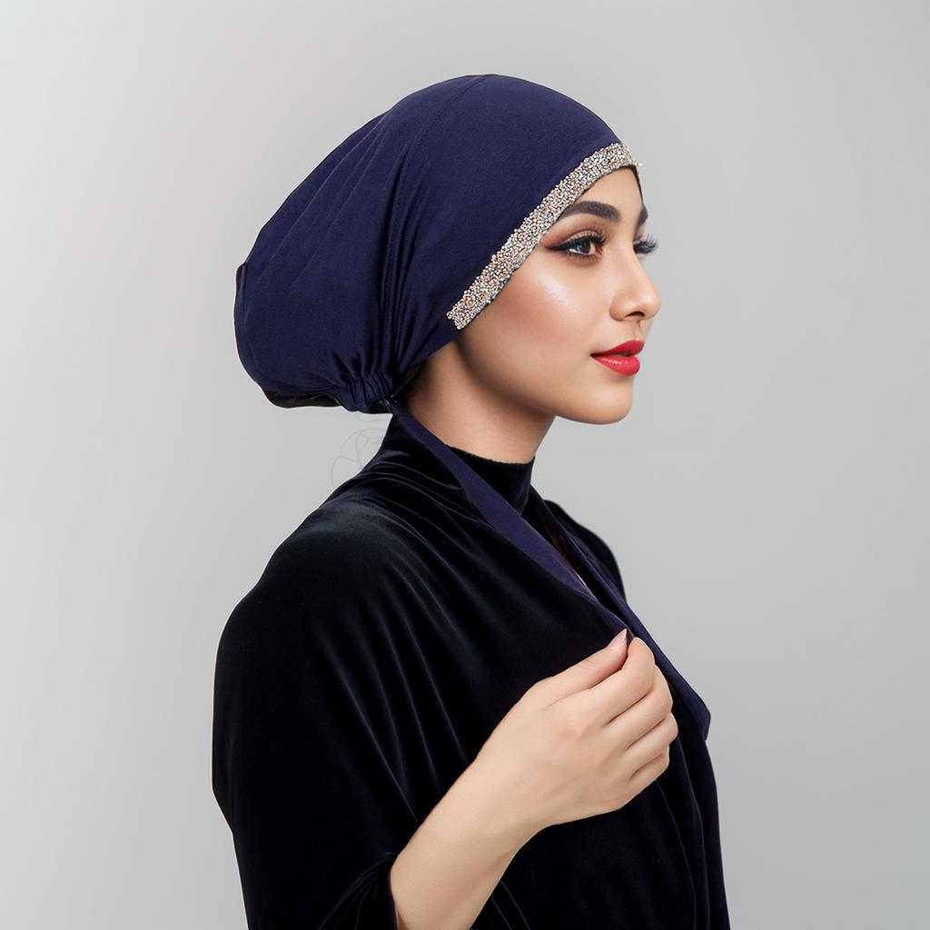 Shiny Rhinestone Hijab Muslim Inner Hijab Elastic Women Plain Solid Color Turban Undercaps Premium Soft Jersey Hijab Headband