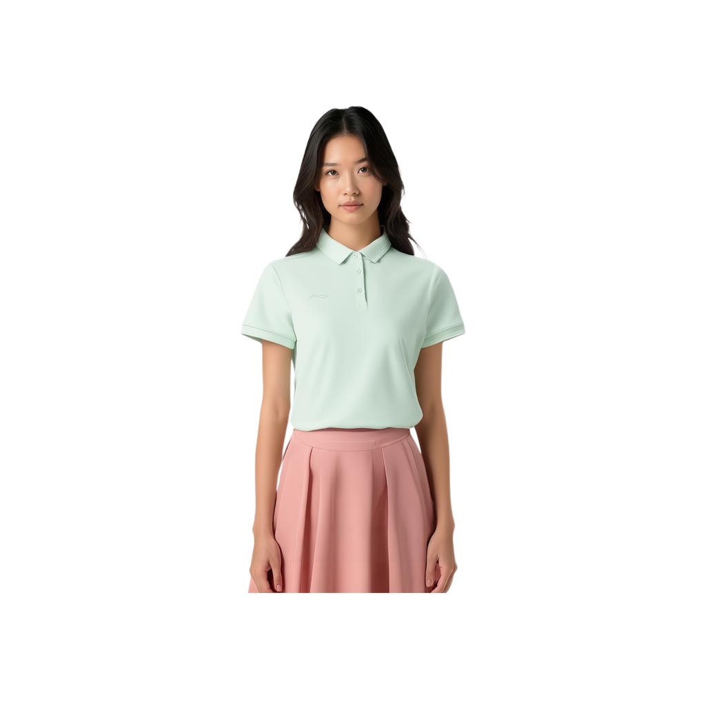 Li-Ning Solid Color Pullover Comfortable Versatile Breathable Short Sleeve Polo Shirt Women Tops Ice-Green APLU198-4