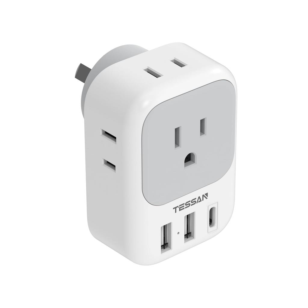 Tessan Australian Travel 4 AC 2 and Compatible with New and Other Countries O-Type Adapter, Outlets, USB-A USB-C Adapters, Australia, China, Zealand,