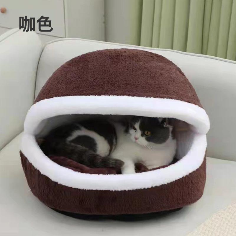 Autumn and Winter Cat Kennel  Removable and Washable Cat Sleeping Bag  Pet Cat Mattress  Hamburger Cat House Four-season Universal Pet House