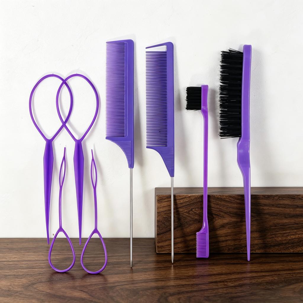 8pcs Styling Comb Set, Tear Comb, Pointed Tail Comb, Edge Brush, Weaving Tool, Styling Accessories, Suitable for All Hair Types